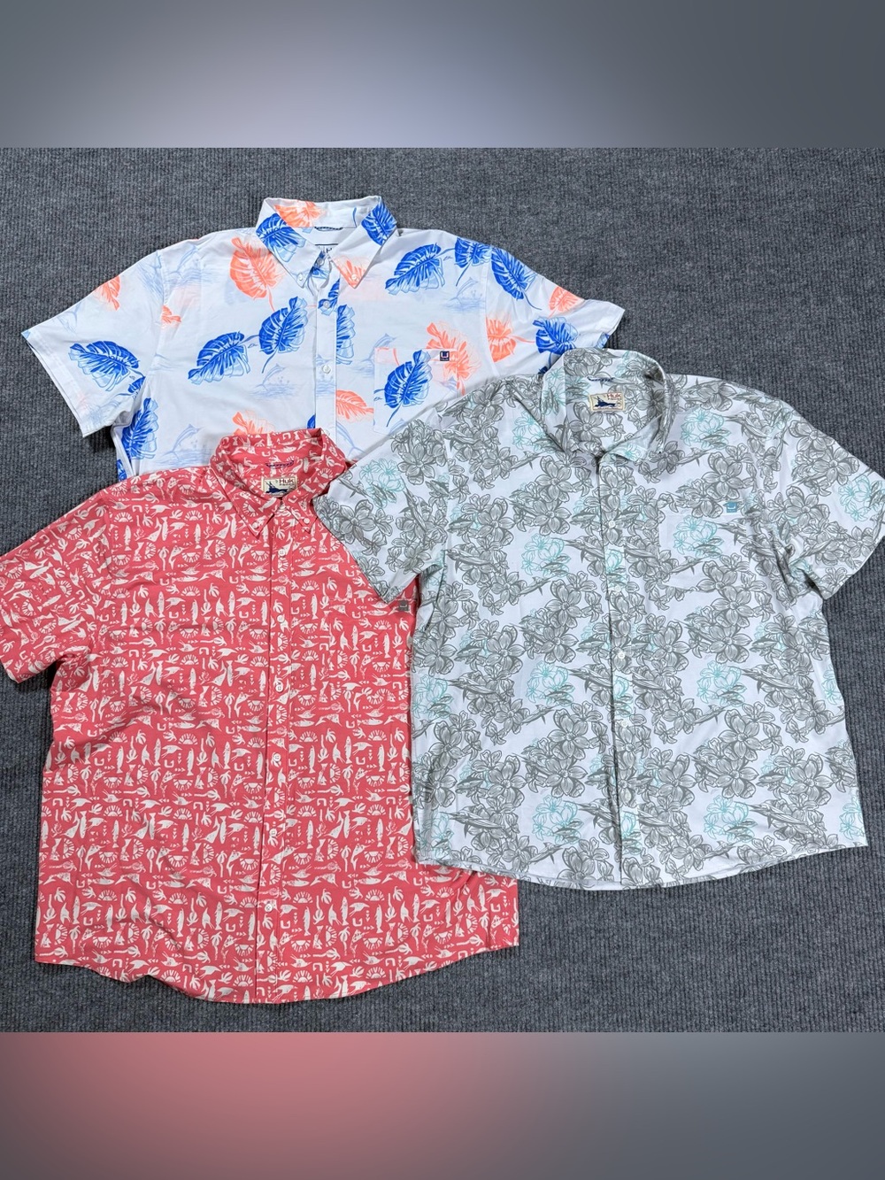 Lot Of 3 Huk KC Kona Button Down Shirt Men's Size 3XL Short Sleeve Floral AOP